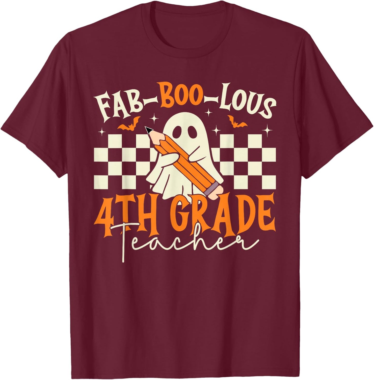 Fab Boo Lous 4th Grade Teacher Retro Ghost Spooky Halloween T-Shirt - T-Shirt | Maroon