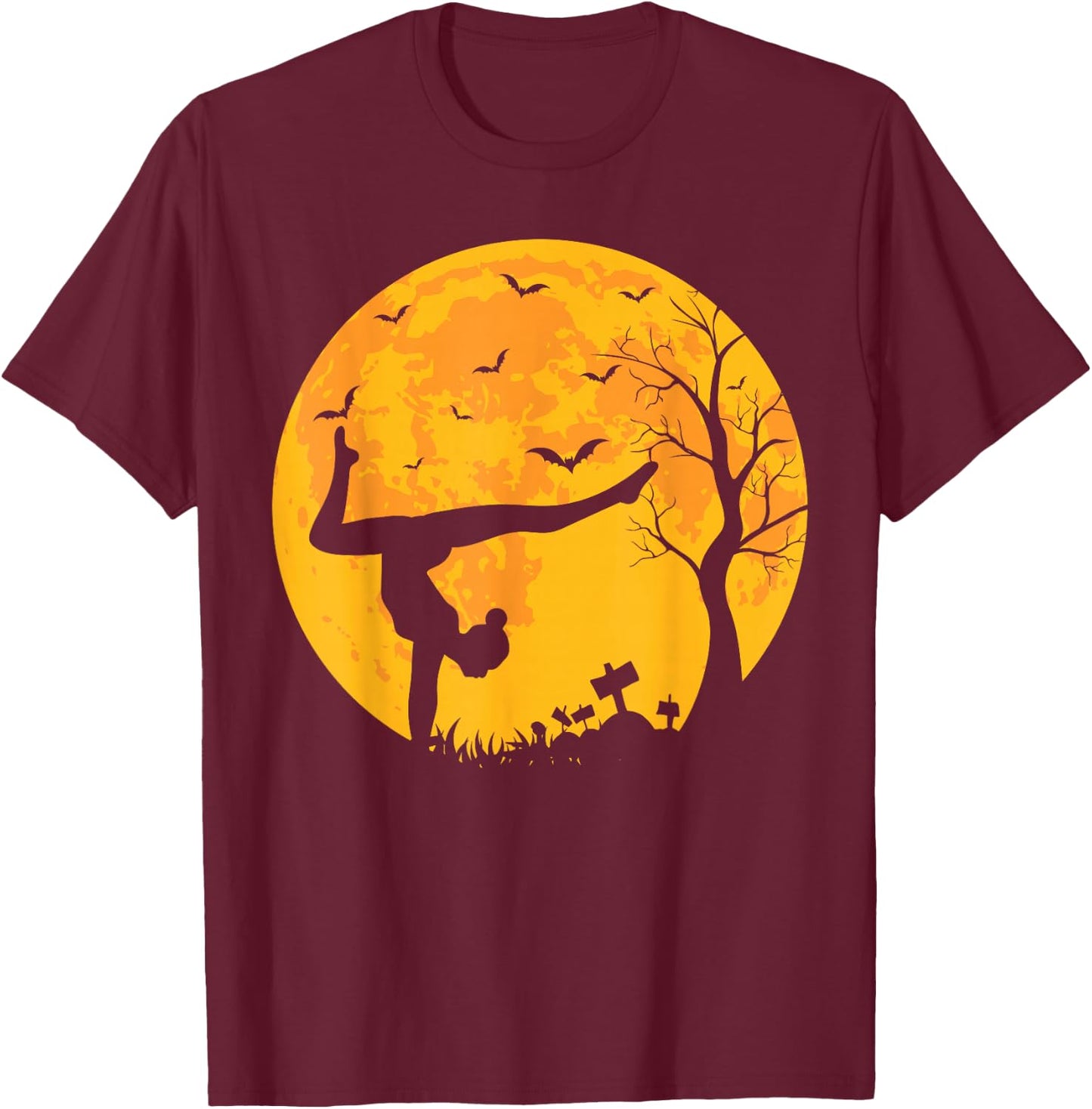 Gymnastics Athlete And Moon Silhouette Funny Halloween T-Shirt - T-Shirt | Maroon