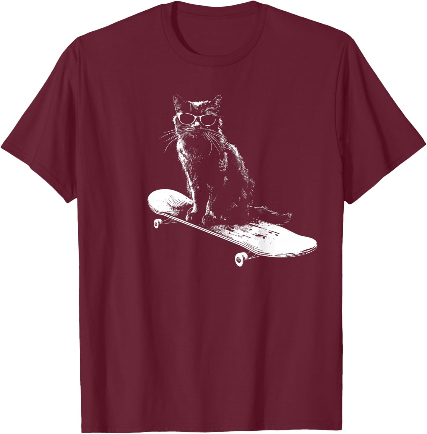 Cool Skateboarding Cat with Sunglasses Women Kids T-Shirt - T-Shirt | Maroon