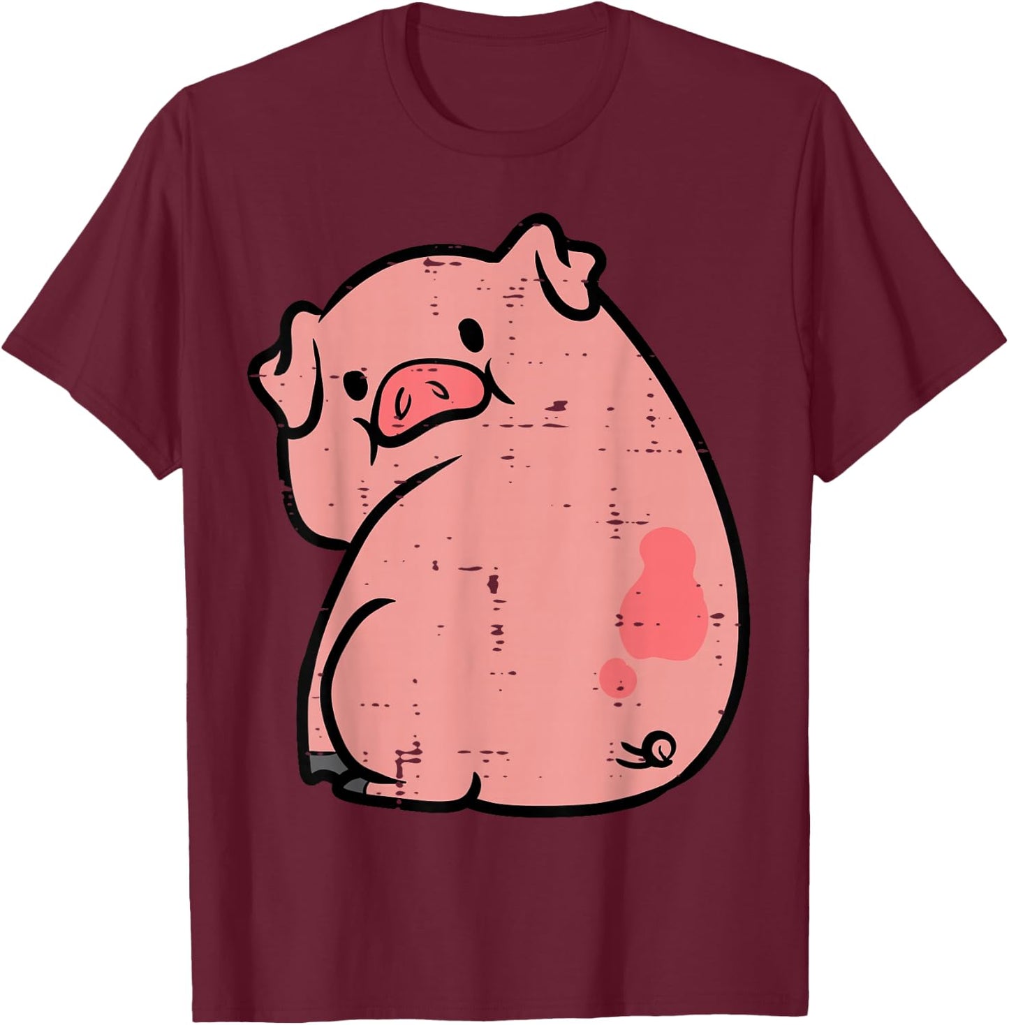 Pig Looking Back Cute Hog Piggyback Meme Joke Men Women Kids T-Shirt - T-Shirt | Maroon
