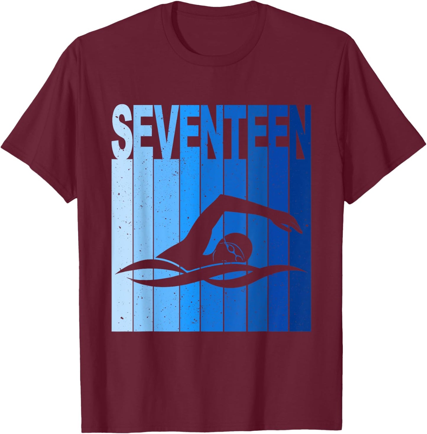 17th Birthday Swimming 17 Year Old Birthday Swimmer T-Shirt - T-Shirt | Maroon