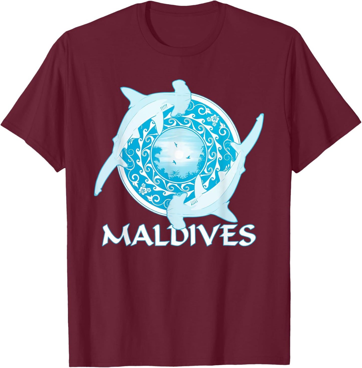 Hammerhead Shark Republic of the Maldives Diving T-Shirt - T-Shirt | Maroon