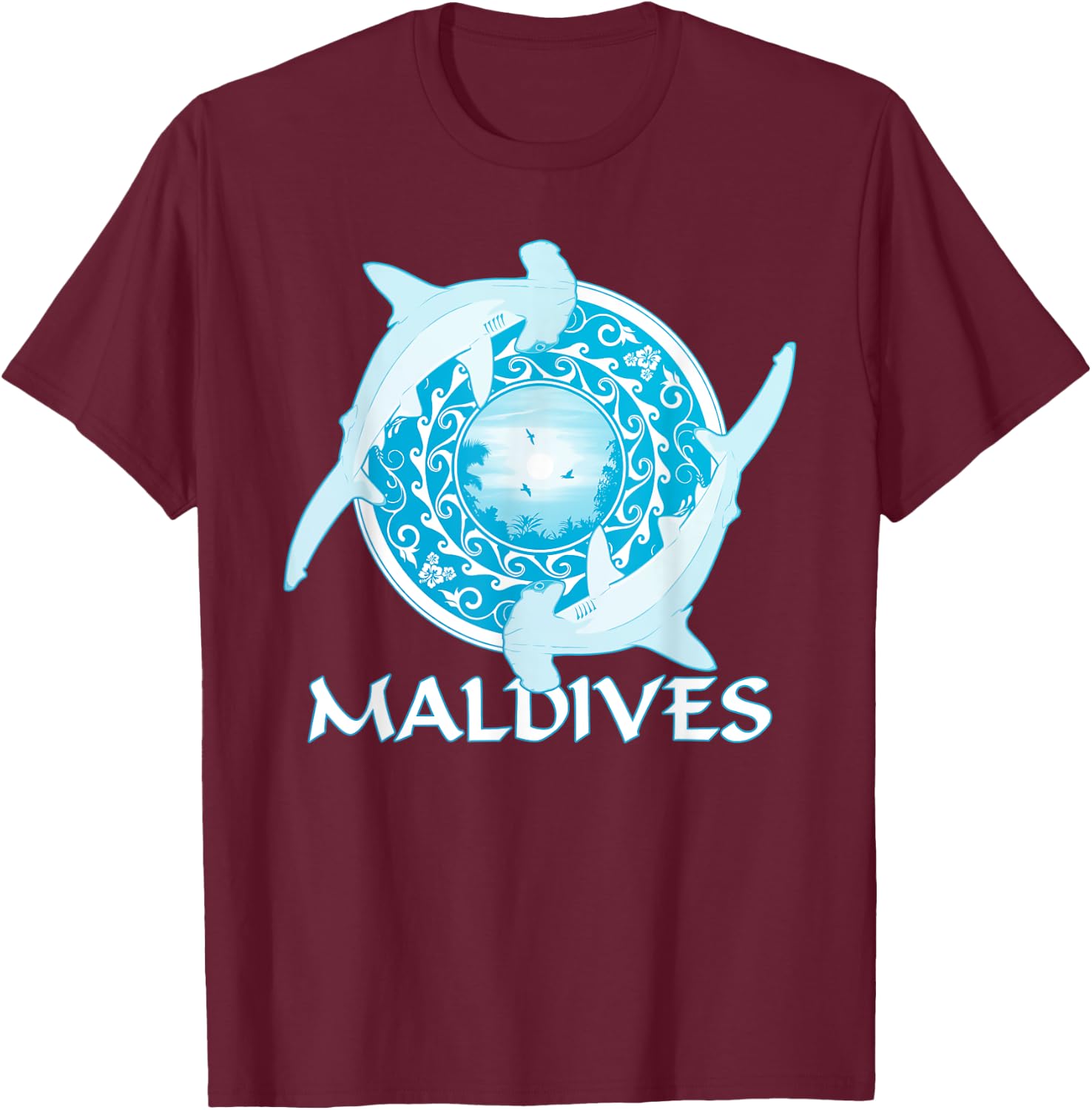Hammerhead Shark Republic of the Maldives Diving T-Shirt - T-Shirt | Maroon