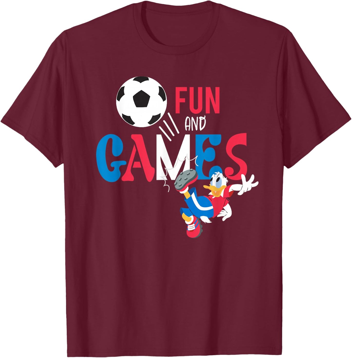 Disney Donald Duck Summer Sports Football Soccer Fun & Games T-Shirt - T-Shirt | Maroon