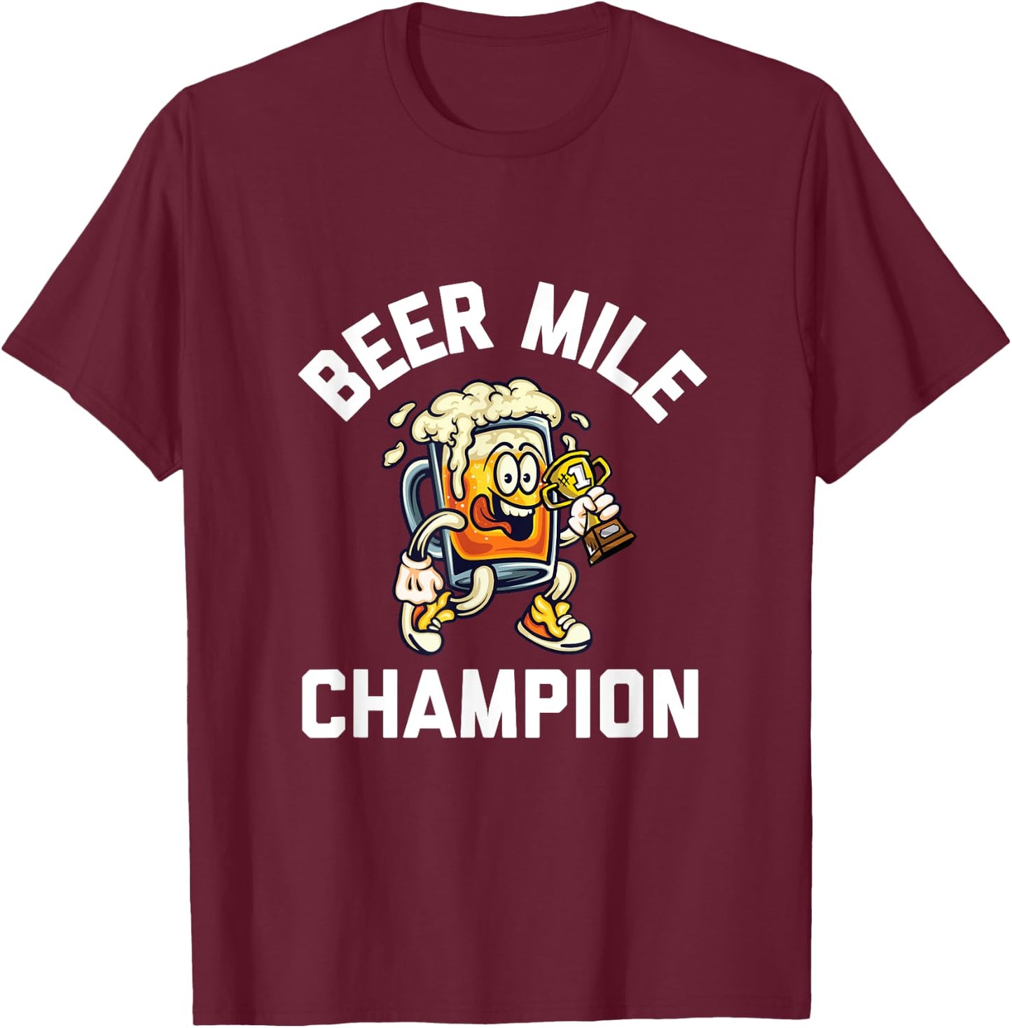 Beer Mile Champion Funny Race Running Beer Drinking T-Shirt - T-Shirt | Maroon