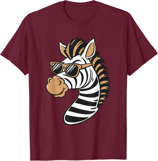 Funny Zebra with Sunglasses T-Shirt - T-Shirt | Maroon