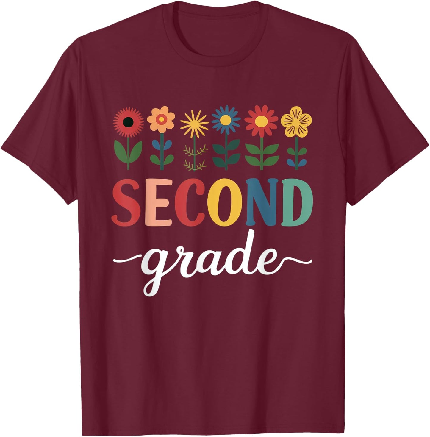 2nd Grade Wildflower Floral Back To School T-Shirt - T-Shirt | Maroon