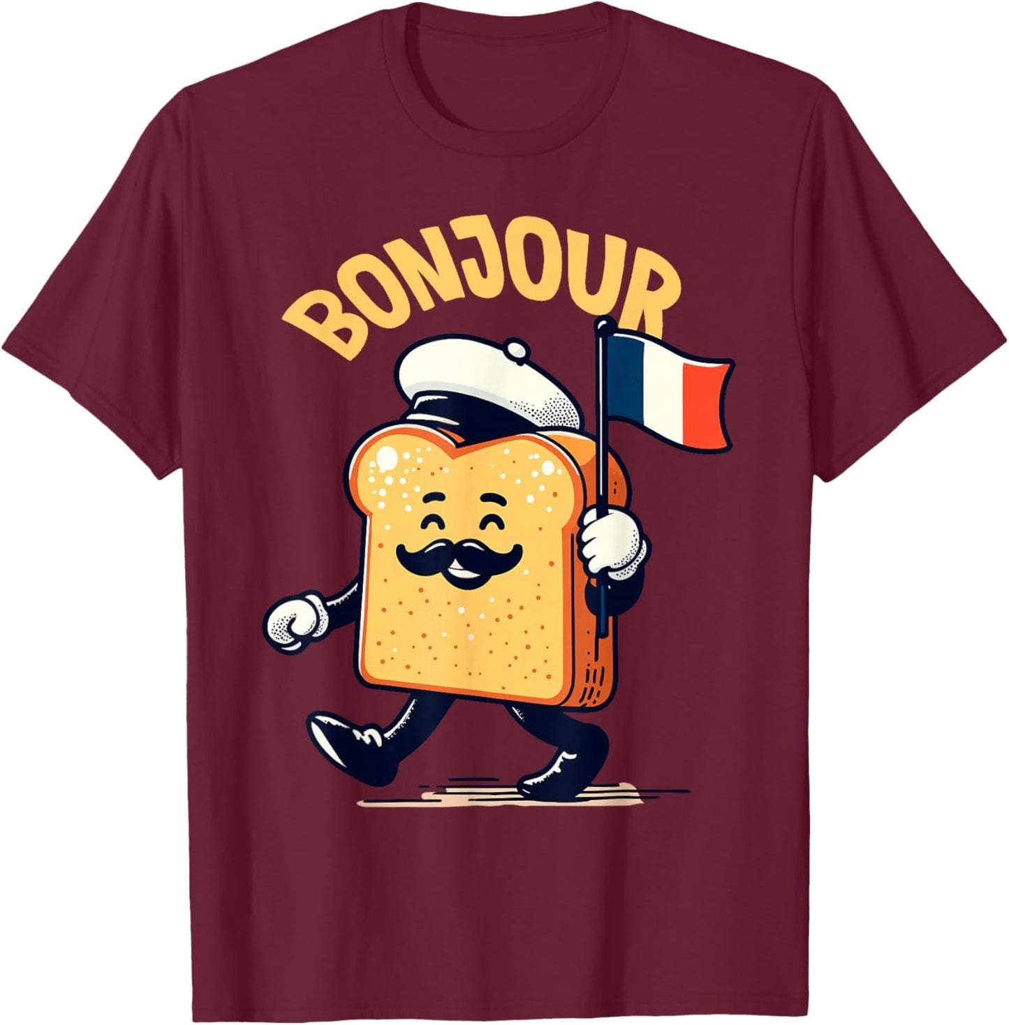 french bread toast bon jour cute kawaii French bread toast T-Shirt - T-Shirt | Maroon