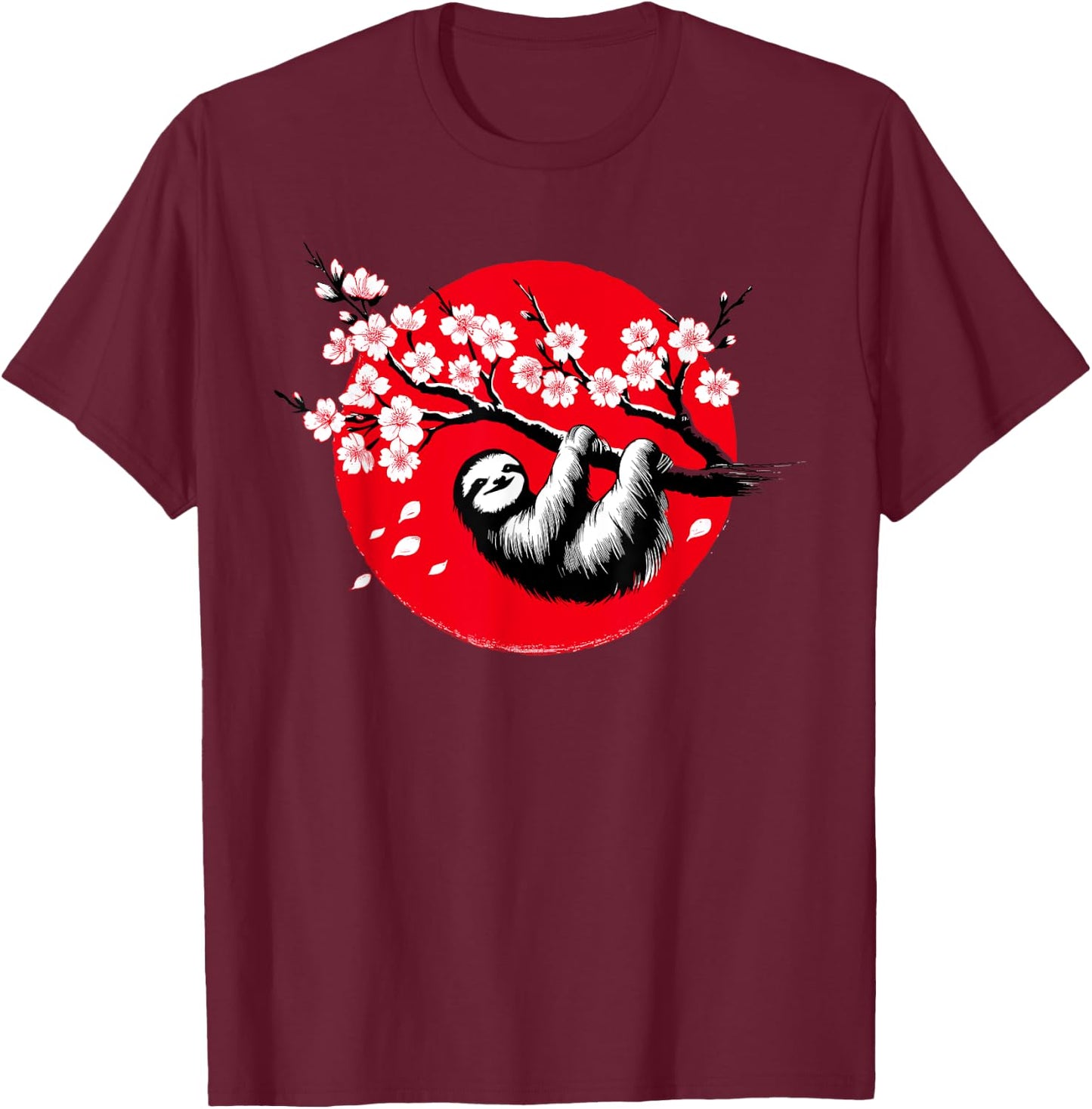 Kawaii Sloth Anime Japan Sakura Men Women Kids Funny Sloth T-Shirt - T-Shirt | Maroon