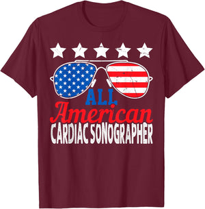 All American Cardiac Sonographer USA Sunglasses 4th of July T-Shirt - T-Shirt | Maroon