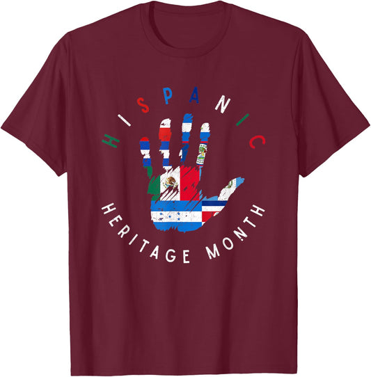 Proud Latin American Flag Hand Hispanic Heritage Month Women Kids Men T-Shirt - T-Shirt | Maroon