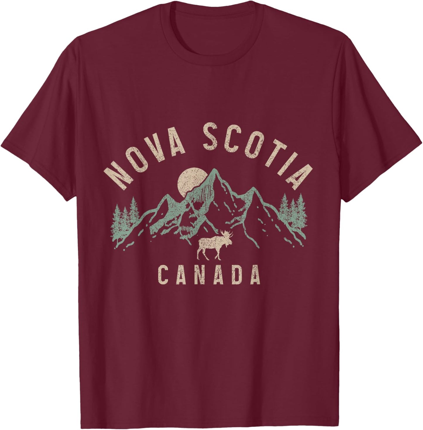 Nova Scotia Canada Souvenir Vintage Mountains Moose T-Shirt - T-Shirt | Maroon