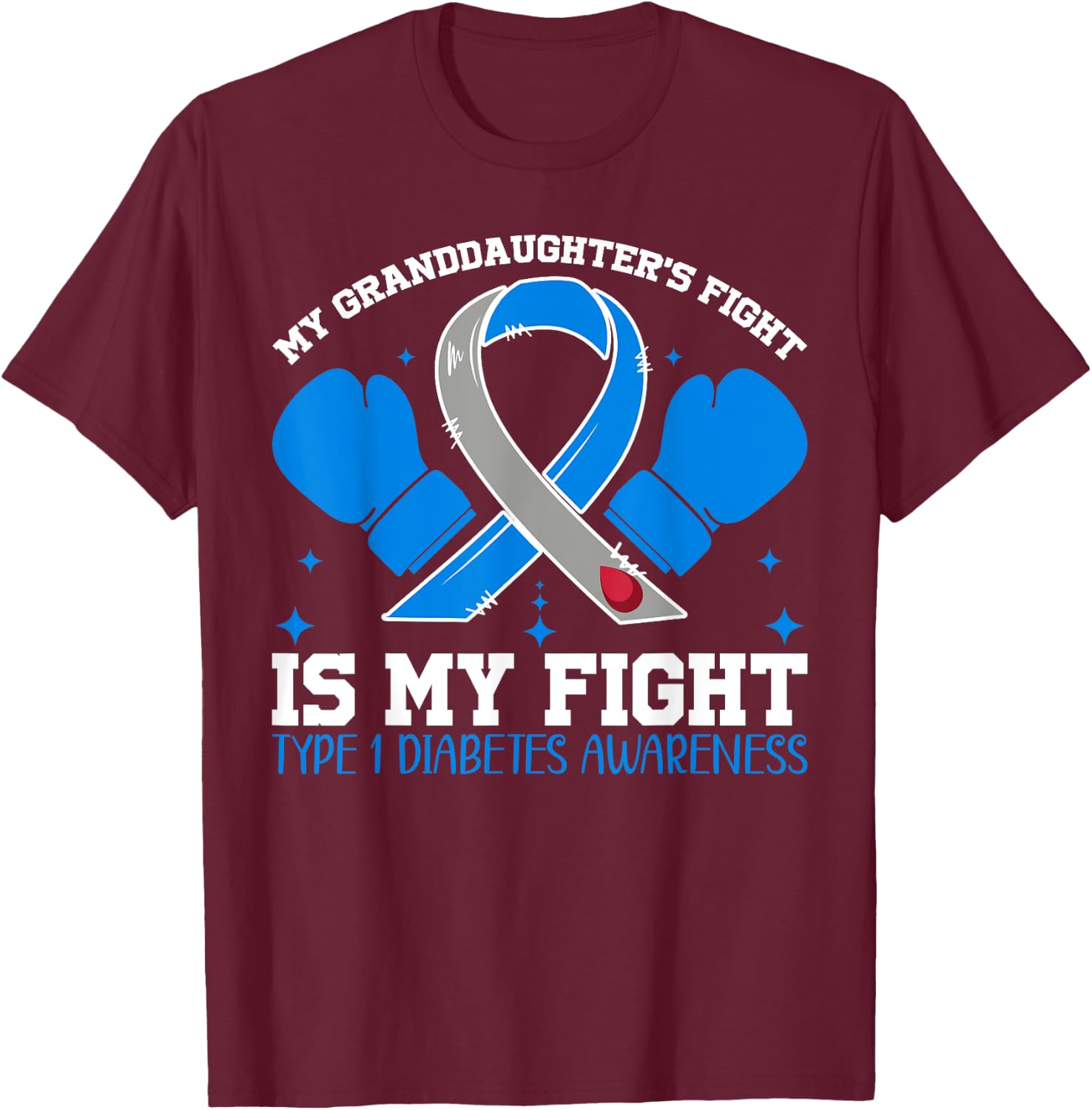 T1D Type One Diabetes Awareness Type 1 Grandma Granddaughter T-Shirt - T-Shirt | Maroon