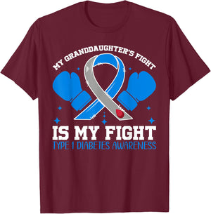 T1D Type One Diabetes Awareness Type 1 Grandma Granddaughter T-Shirt - T-Shirt | Maroon