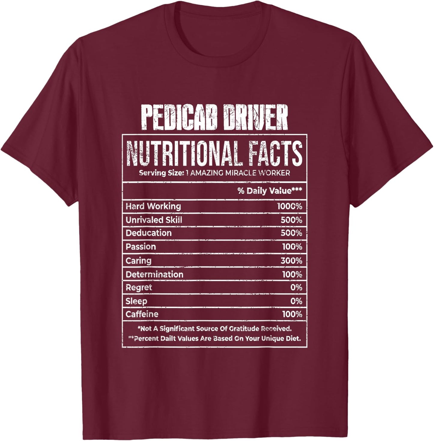 Nutritional Facts Pedicab Driver Job Tittle T-Shirt - T-Shirt | Maroon