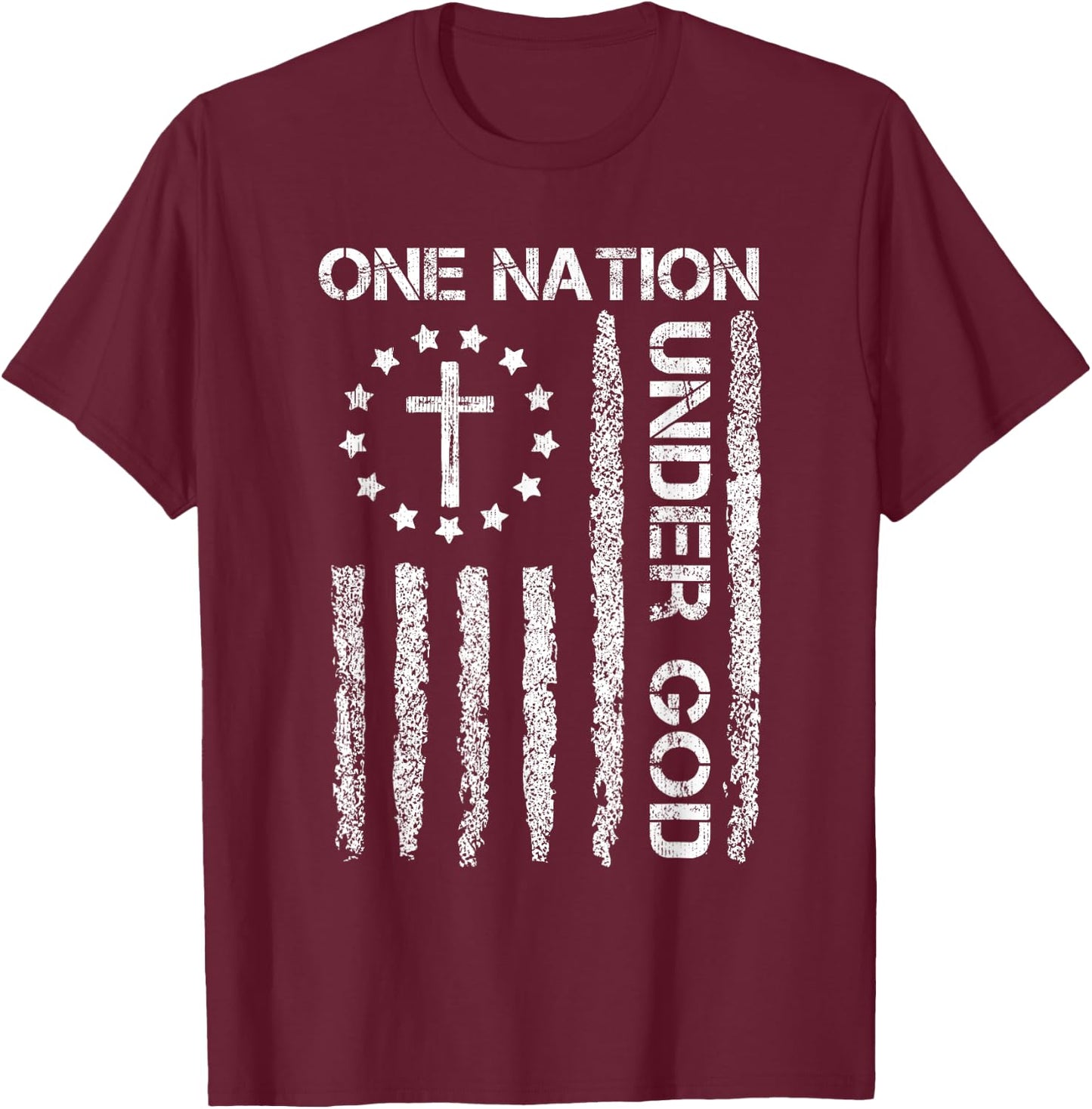 One Nation Under God USA Flag 4th July Christian Religious Men T-Shirt - T-Shirt | Maroon