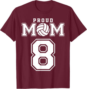Custom Proud Volleyball Mom Number 8 Personalized Women T-Shirt - T-Shirt | Maroon