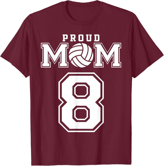 Custom Proud Volleyball Mom Number 8 Personalized Women T-Shirt - T-Shirt | Maroon