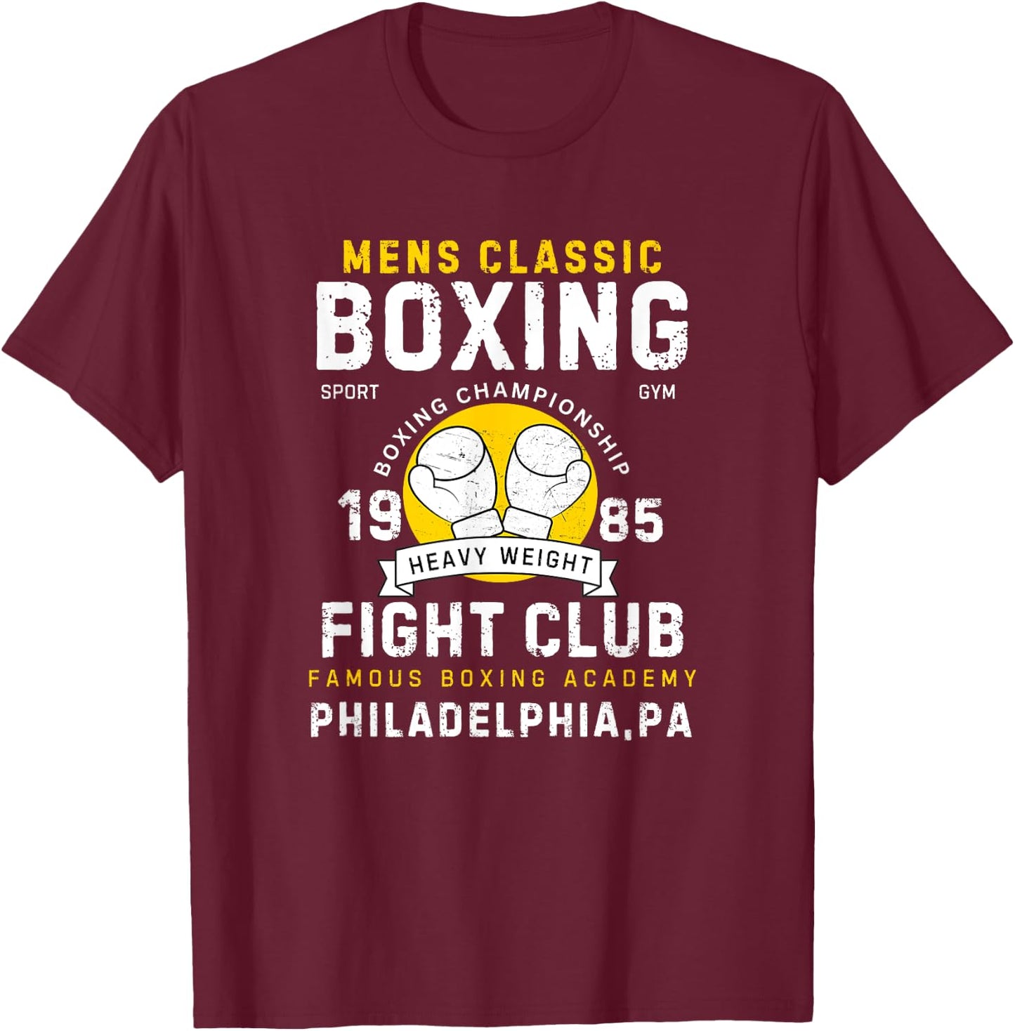 Vintage Style Boxing Gloves Heavyweight Philadelphia T-Shirt - T-Shirt | Maroon
