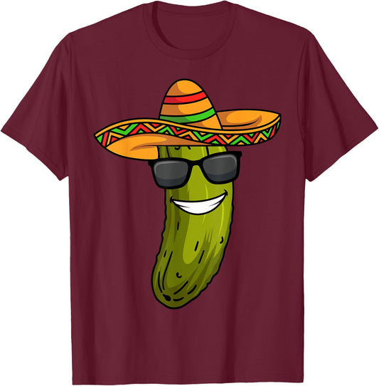 Cucumber Pickle Sombrero Costume Funny Mexican T-Shirt - T-Shirt | Maroon