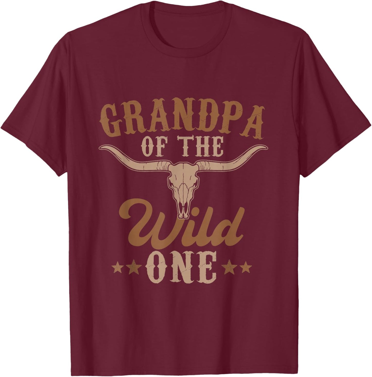 Grandpa Of The Wild One Cowboy Western Rodeo Party Matching T-Shirt - T-Shirt | Maroon