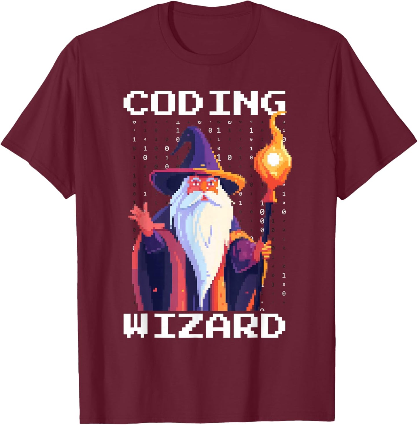 Programmer 8-Bit Pixel Art Coder Coding Wizard T-Shirt - T-Shirt | Maroon
