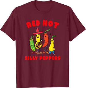 Red Hot Silly Peppers, Funny T-Shirt - T-Shirt | Maroon