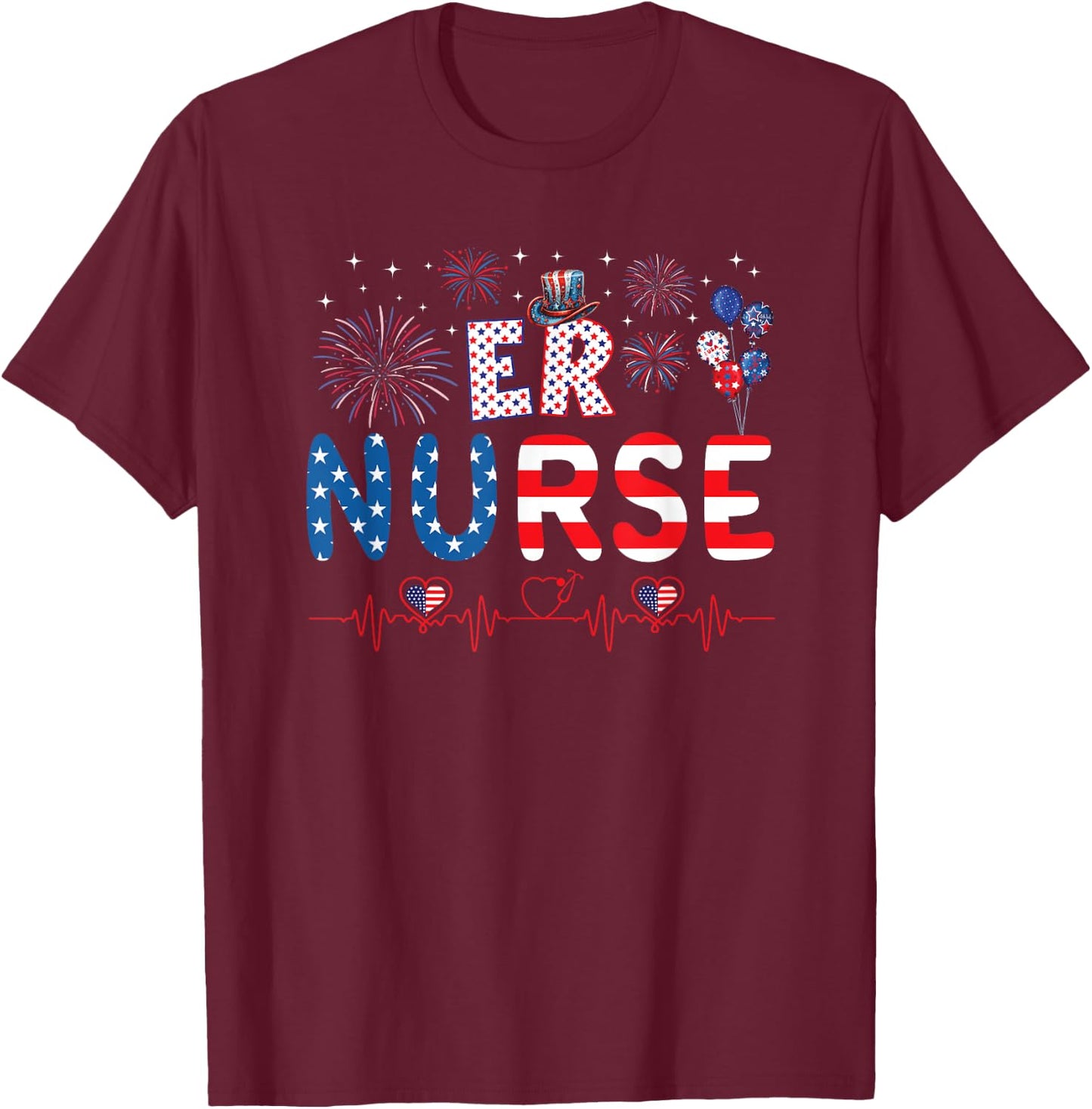 4th Of July ER Nurse T-Shirt - T-Shirt | Maroon