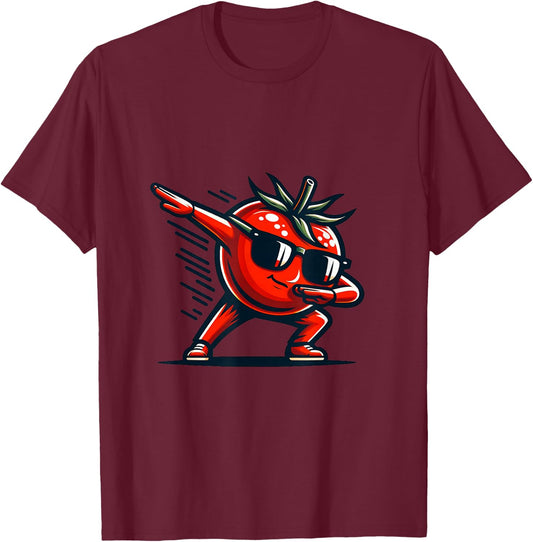 Dab Tomato Dancing Dabbing Retro Fruit T-Shirt - T-Shirt | Maroon