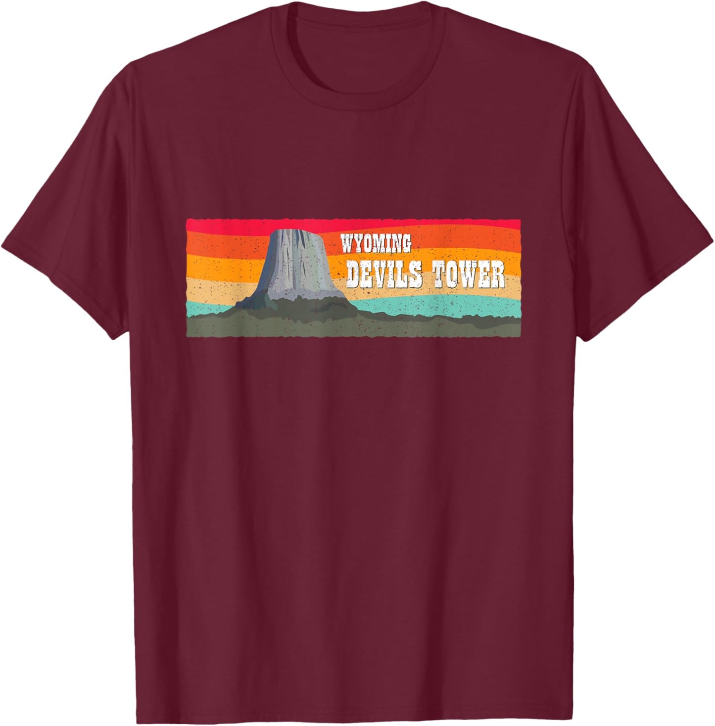 Vintage Retro 1970s 1980s Devils Tower Monument Wyoming T-Shirt - T-Shirt | Maroon