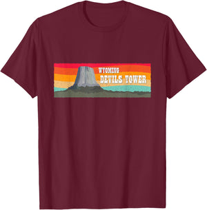 Vintage Retro 1970s 1980s Devils Tower Monument Wyoming T-Shirt - T-Shirt | Maroon