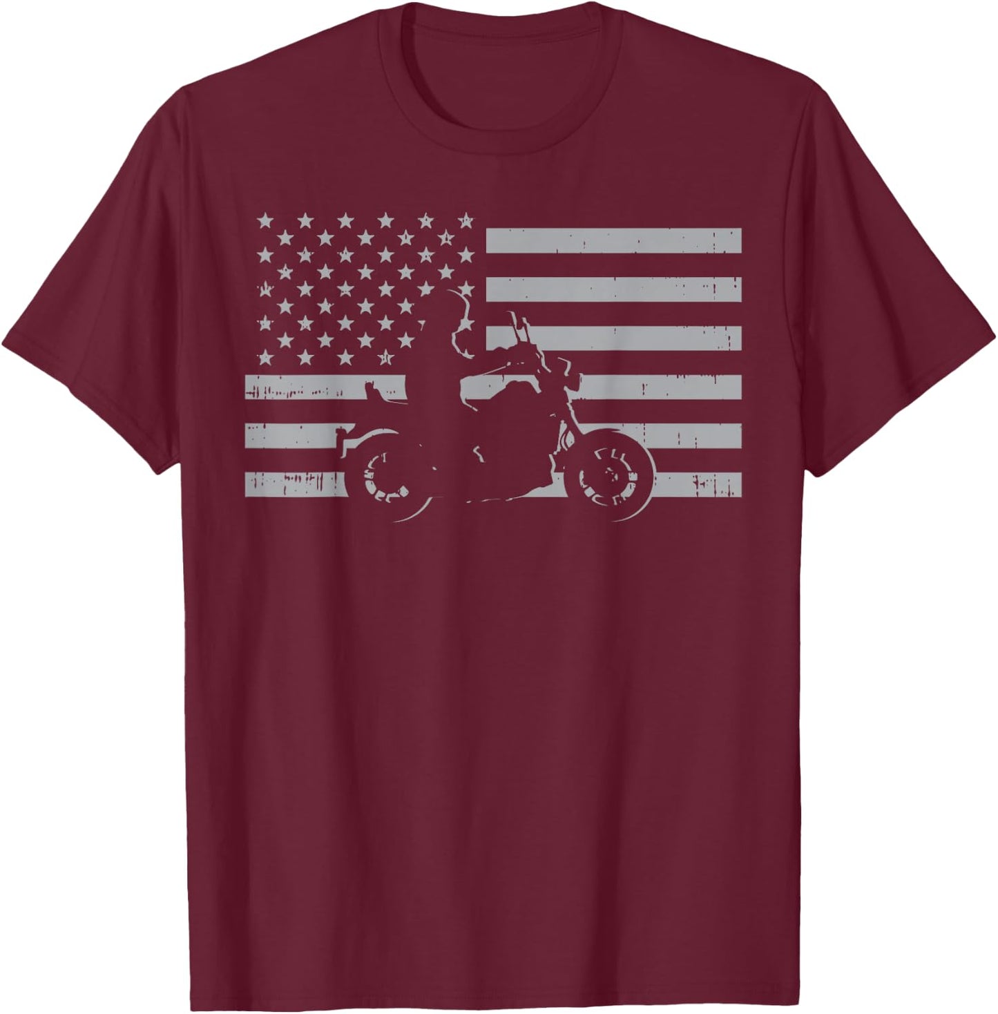 Motorcycle US Flag Biker Motorbike Men Women Kids Teen Youth T-Shirt - T-Shirt | Maroon