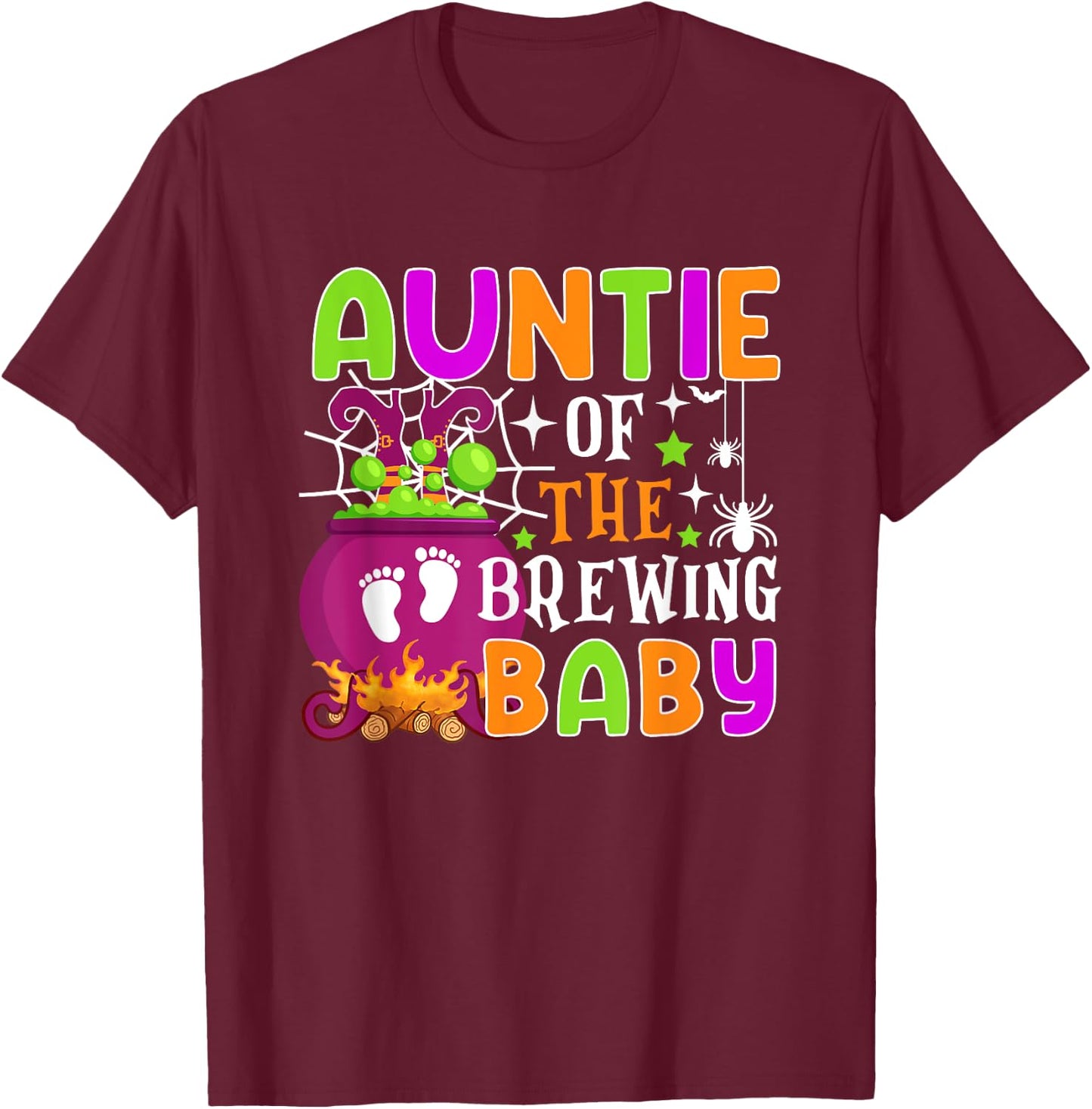 Auntie of Brewing Baby Halloween Theme Baby Shower Spooky T-Shirt - T-Shirt | Maroon