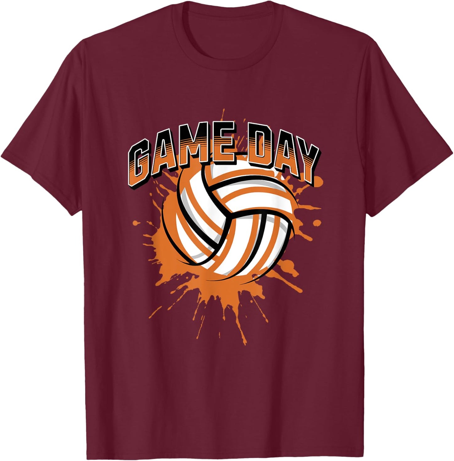 Volleyball Parents Team Game Day Orange Black & Gray Art T-Shirt - T-Shirt | Maroon