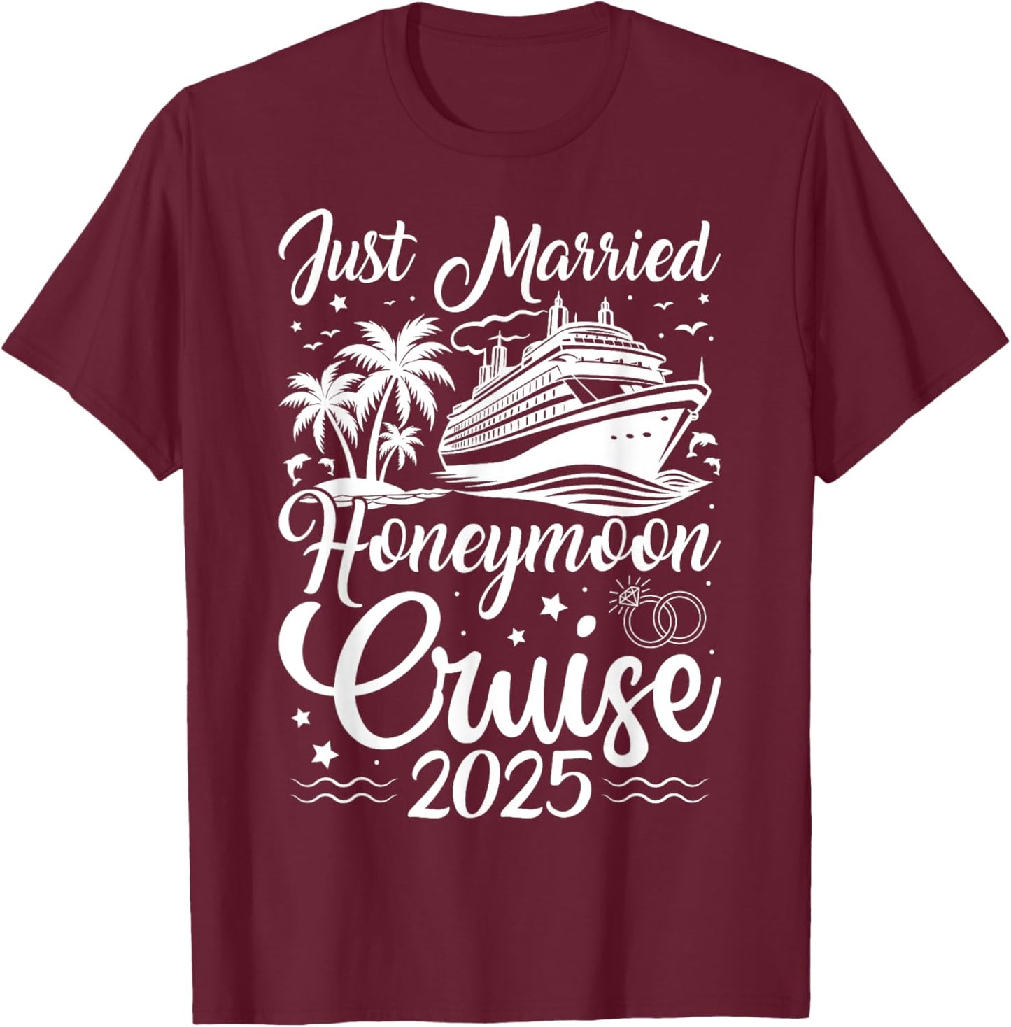 First Family Cruise for Married Couples 2025 - Adults - Black - Small - Short Sleeve - - Honeymoon Cruise Theme - Newlyweds, Couples, Honeymooners, Cruisers T-Shirt - T-Shirt | Maroon