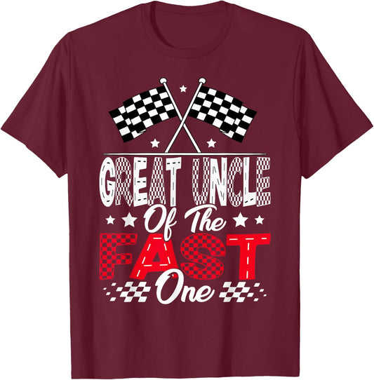 Great Uncle of The Fast One First Birthday Racing Car Family T-Shirt - T-Shirt | Maroon