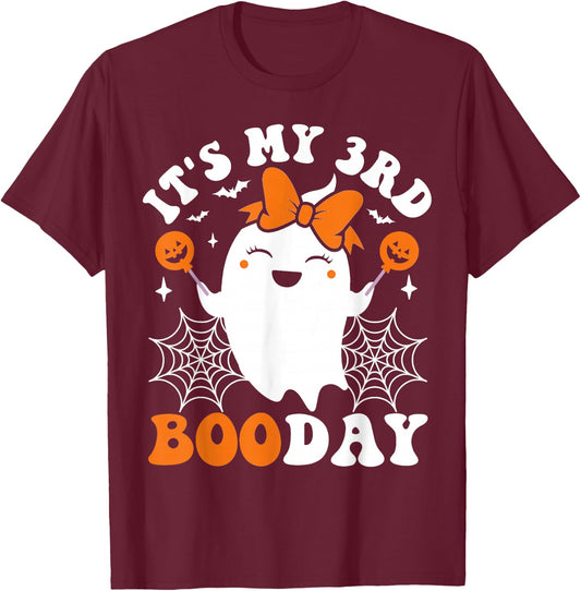 It's My 3rd Boo Day, Funny Halloween Ghost 3rd Birthday Girl T-Shirt - T-Shirt | Maroon