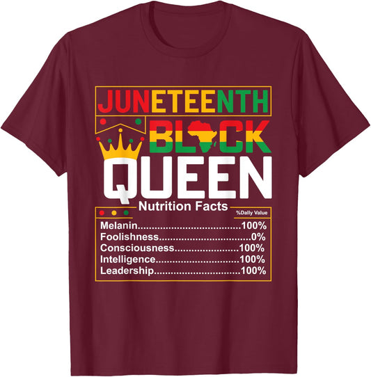 Juneteenth Black Queen Nutritional Facts Melanin Women 1865 T-Shirt - T-Shirt | Maroon