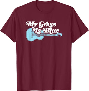 Vintage My Grass Is Blue Bluegrass Music Retro Guitar T-Shirt - T-Shirt | Maroon