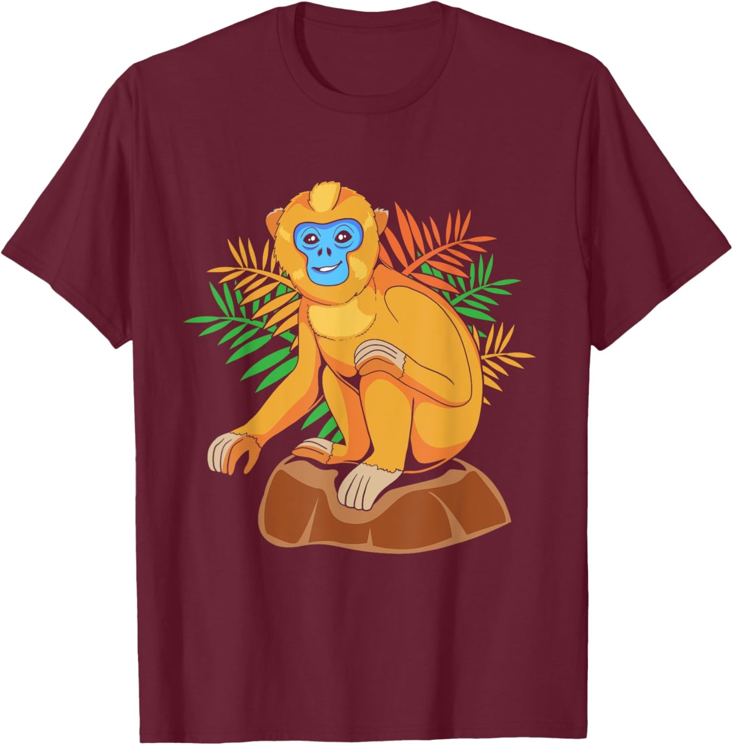 Funny Golden Snub Nosed Monkey Sitting T-Shirt - T-Shirt | Maroon