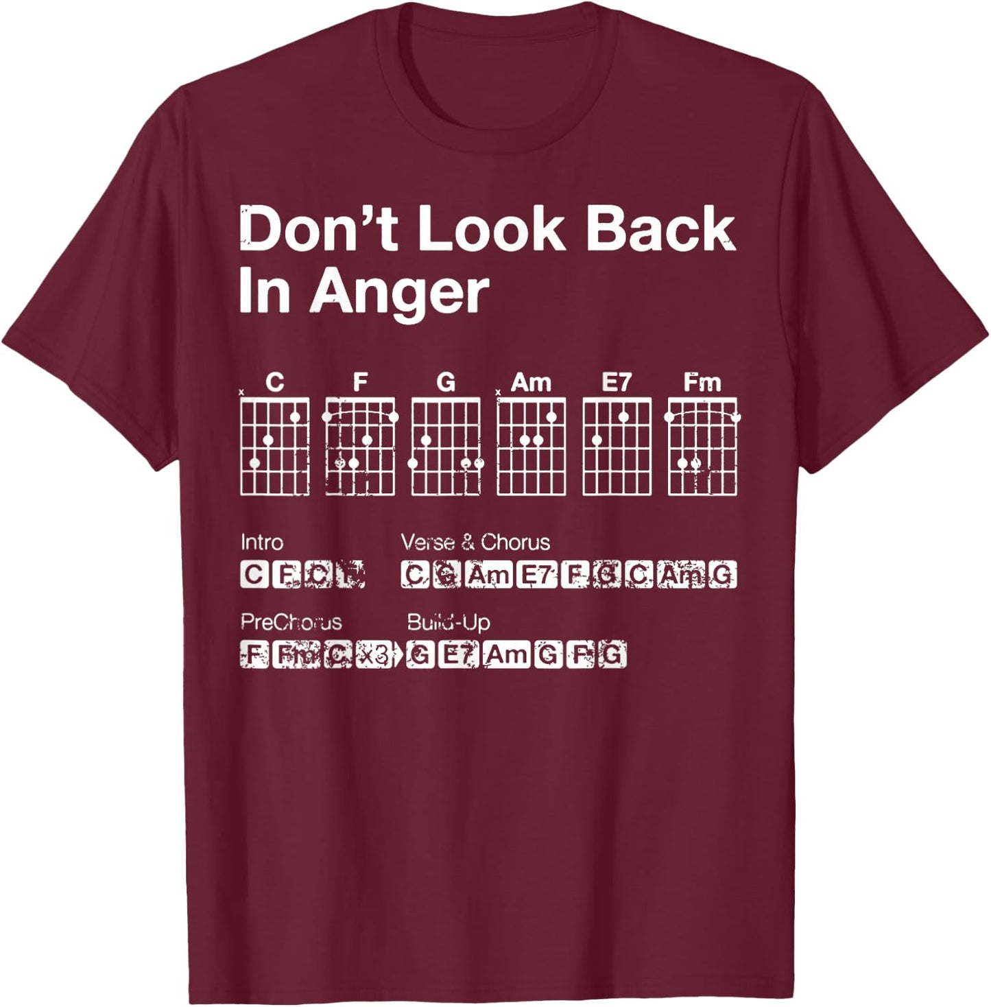 Vintage Guitar Chords Oasis Dont Look Back In Anger T-Shirt - T-Shirt | Maroon