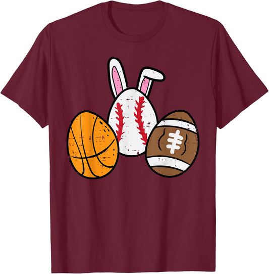 Easter Balls Basketball Baseball Football Boys Kid Men Women T-Shirt - T-Shirt | Maroon