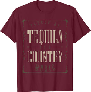 Fueled By Tequila And Country Music Folk Style Western T-Shirt - T-Shirt | Maroon