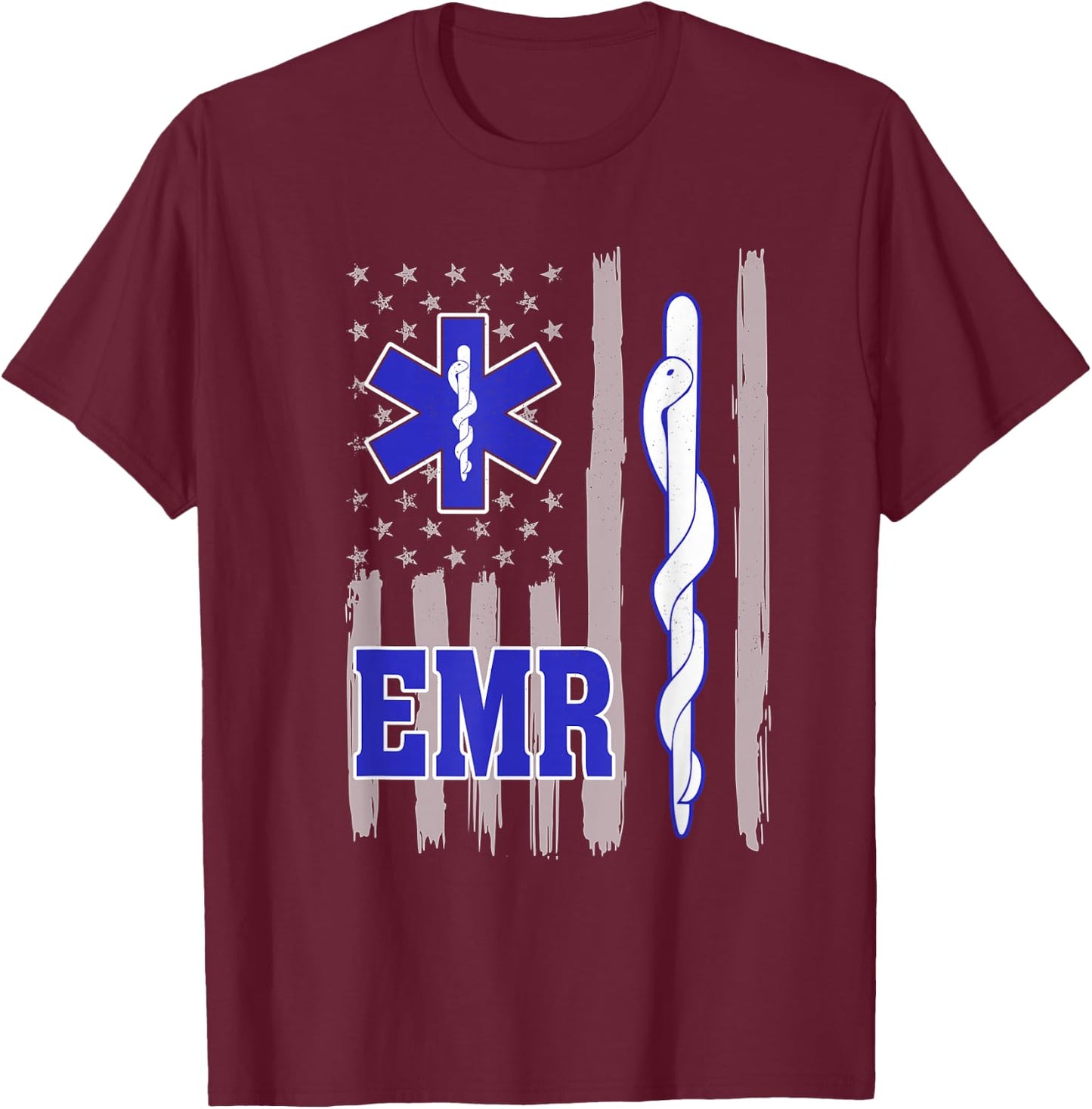 American Flag Blue Thin line EMR Emergency Medical Responder T-Shirt - T-Shirt | Maroon