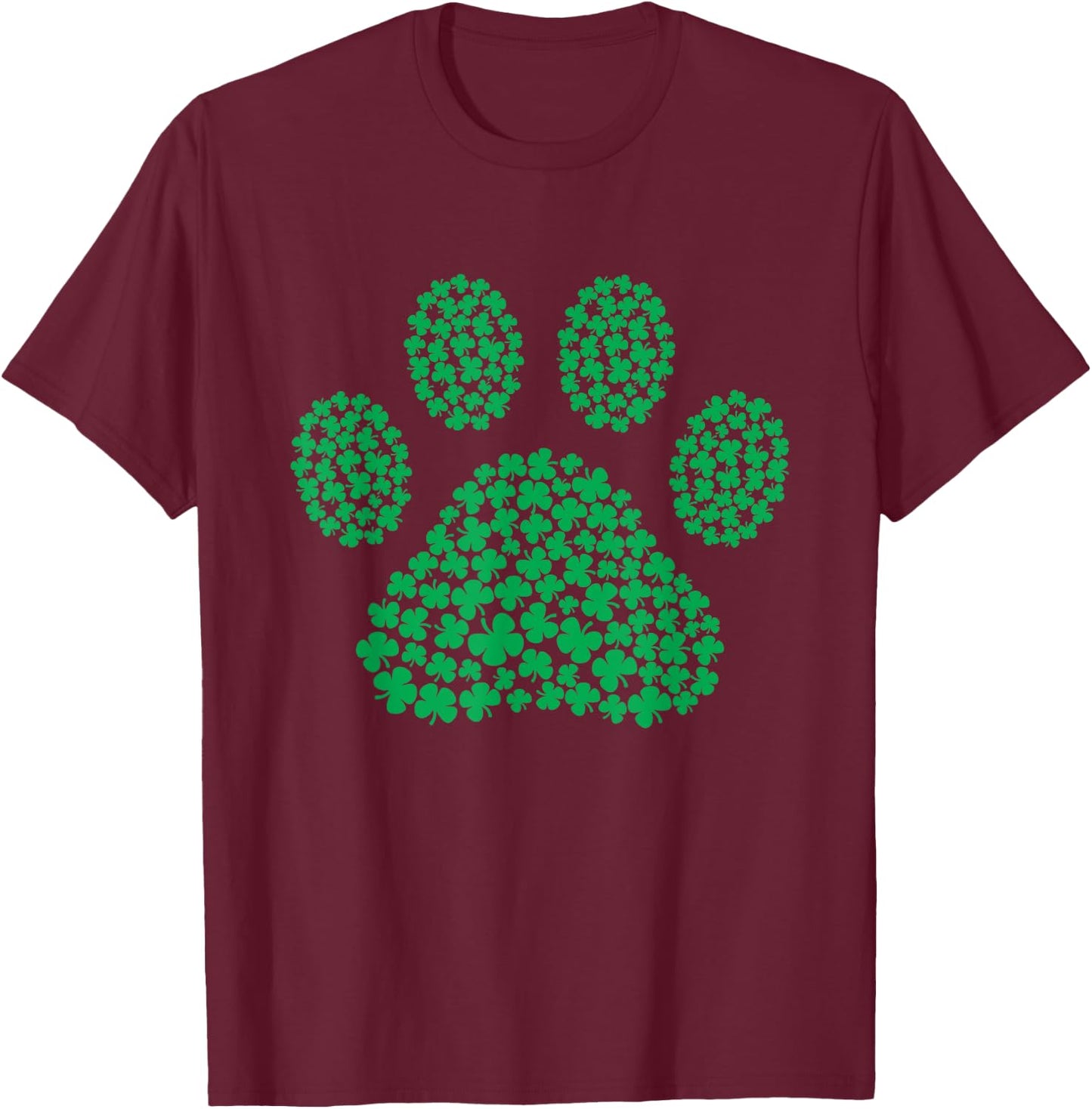 Dog Paw Clovers St Patrick's Day Shamrock Irish Ireland T-Shirt - T-Shirt | Maroon