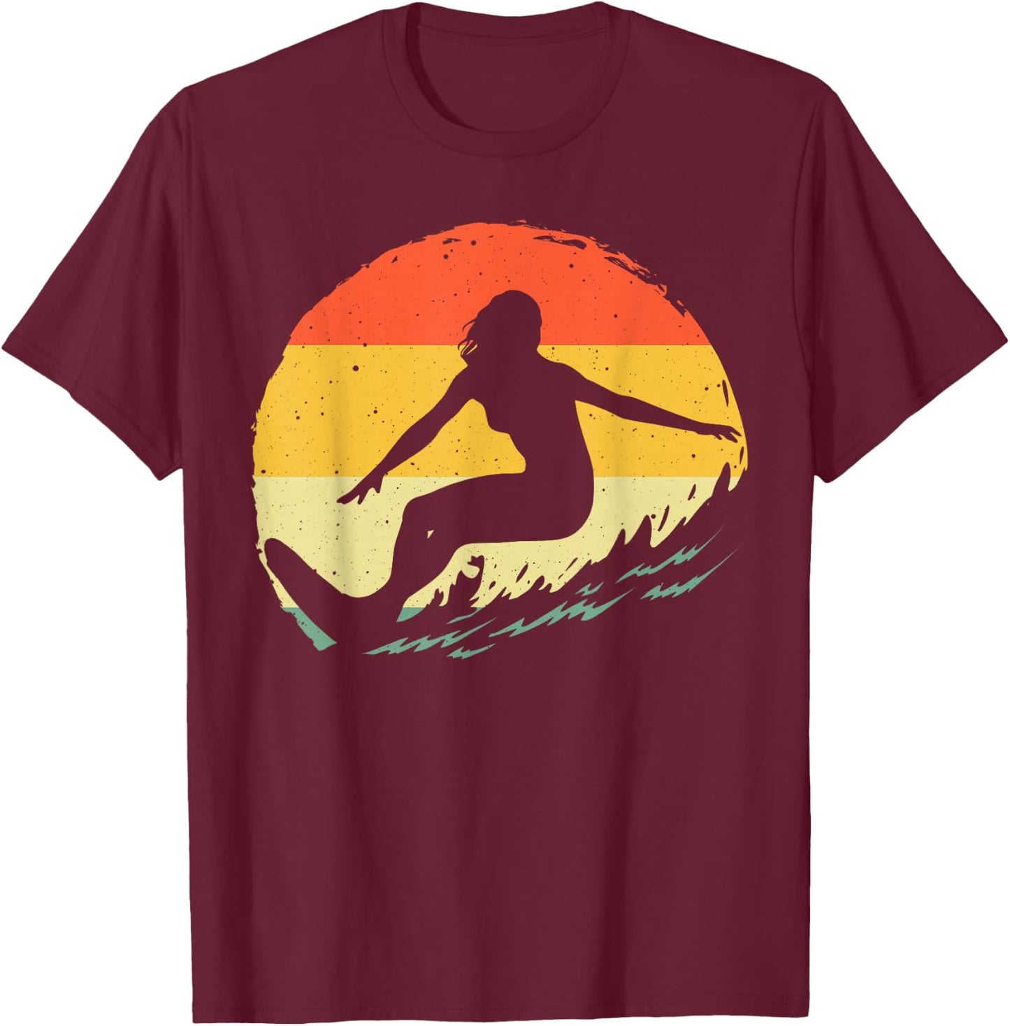 Surf Art Girls Beach Surfer Hawaiian Wave Surfing T-Shirt - T-Shirt | Maroon