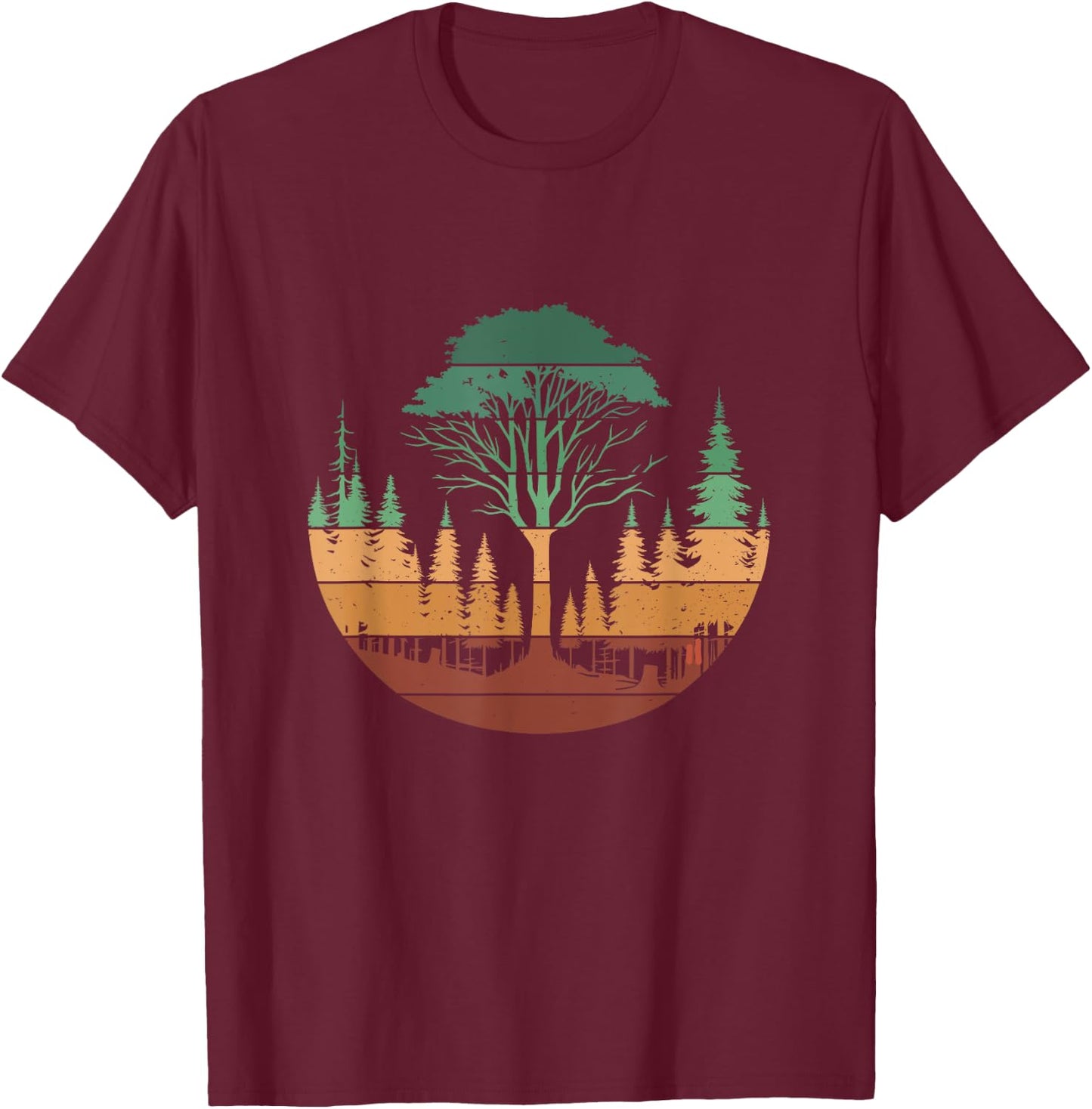 Trees Wildlife Nature Outdoors Retro Vintage Forest T-Shirt - T-Shirt | Maroon