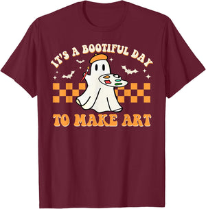 It's A Bootiful Day To Make Art Halloween Art Teacher Groovy T-Shirt - T-Shirt | Maroon