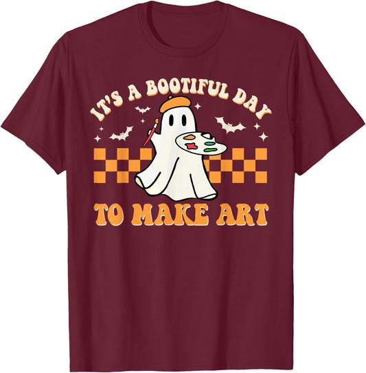 It's A Bootiful Day To Make Art Halloween Art Teacher Groovy T-Shirt - T-Shirt | Maroon