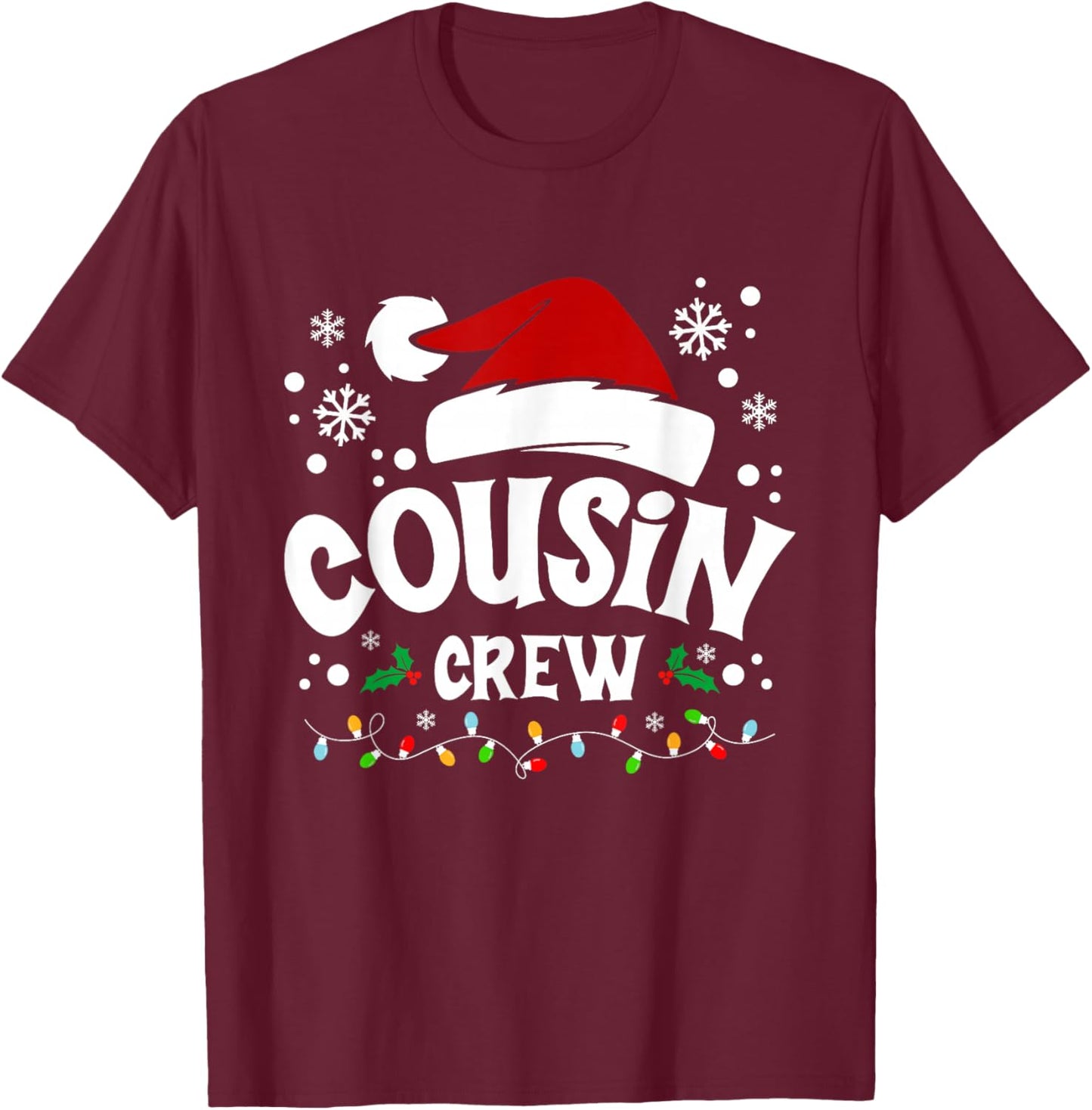 Christmas Cousin Crew Matching Family Xmas Pajama Lights T-Shirt - T-Shirt | Maroon
